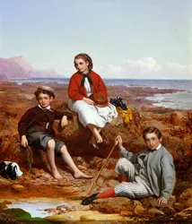 Florence, Arthur and Charles Moore on a Sea-shore, 1868